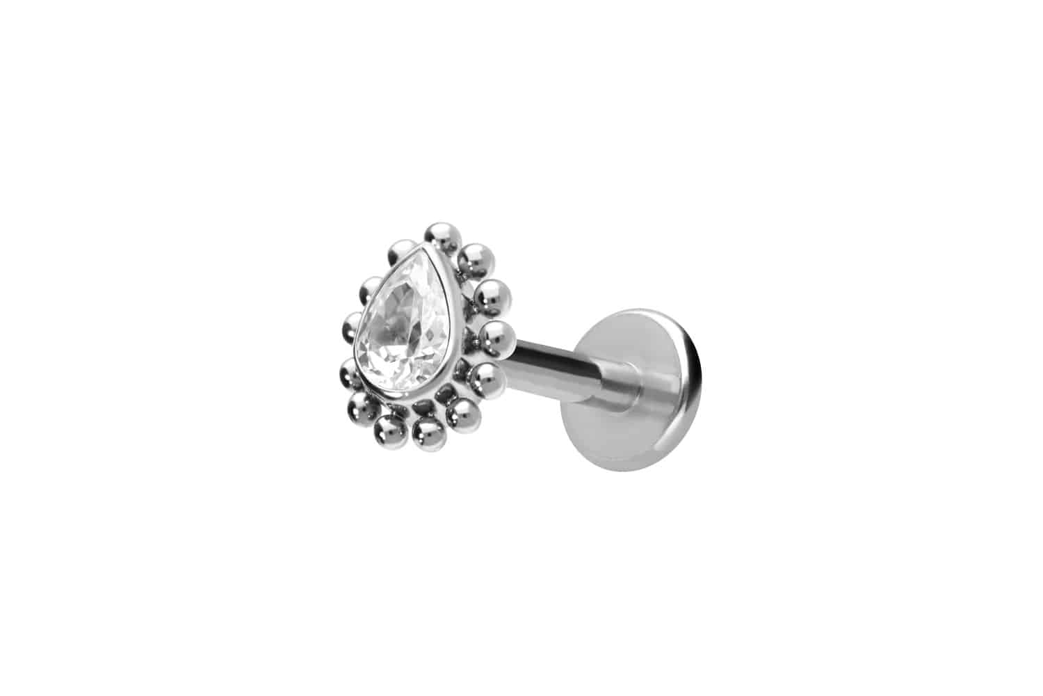 Titan Labret Piercing mit Innengewinde KRISTALLTROPFEN + KUGELN